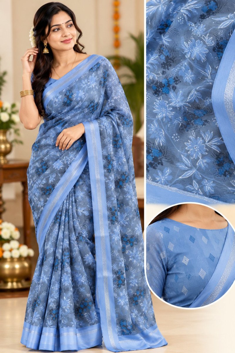 Mustard Bloom Floral Georgette Saree
