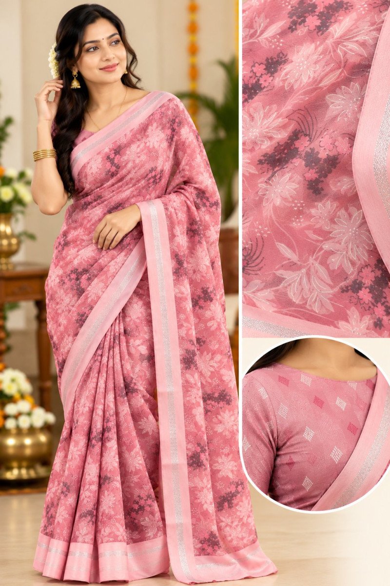 Mustard Bloom Floral Georgette Saree
