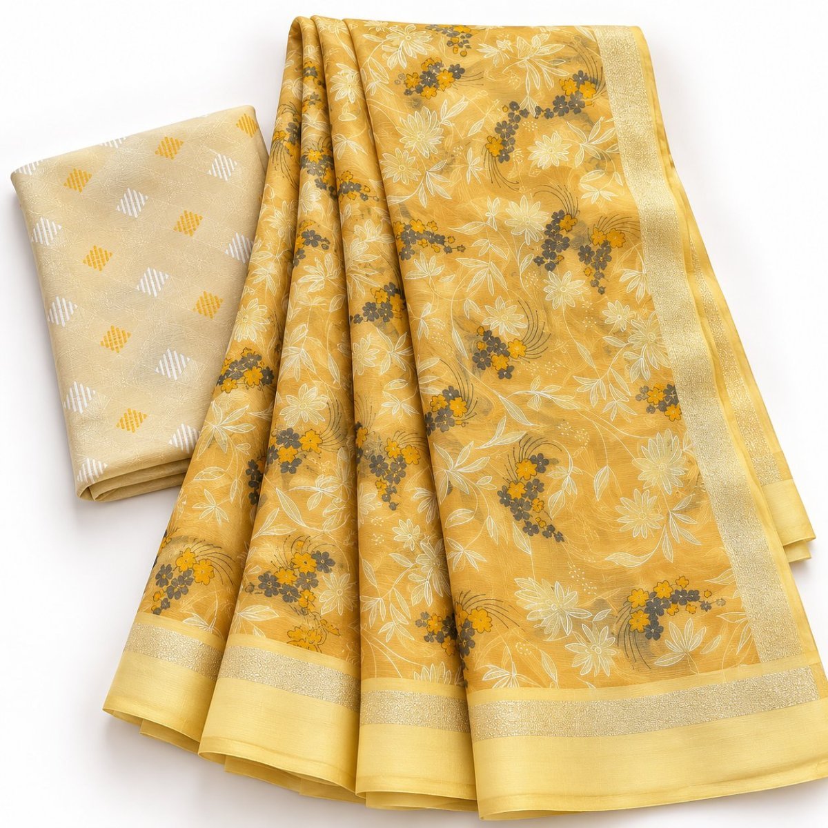 Mustard Bloom Floral Georgette Saree